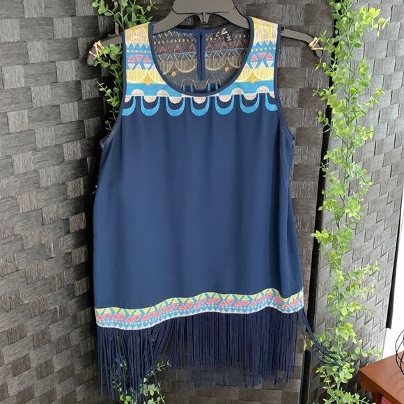 C. Luce Size Small sleeveless top with embroidery/fringe detail - Picture 1 of 8